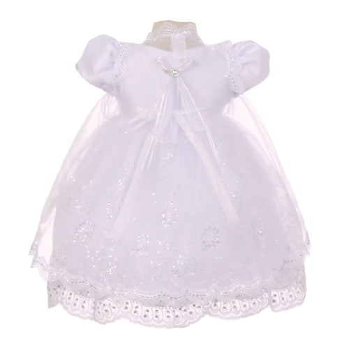 Rainkids Baby Girls White Sequins Embroidered Lace Cape Baptism Dress 0-24M - SophiasStyle.com